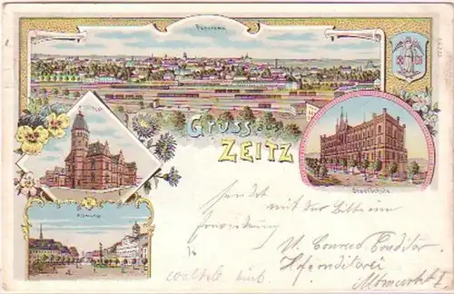 24750 Ak Lithographie Gruss de Zeitz Post etc. 1899