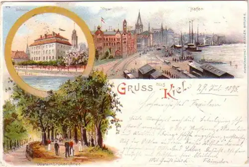 24595 Ak Lithographie Salutation de Kiel Post, etc. 1898