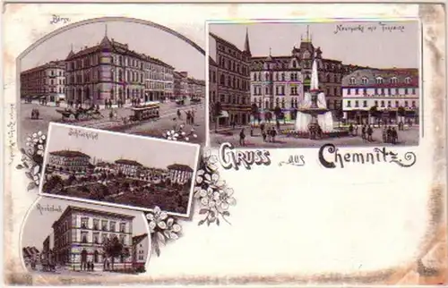 24597 Ak Lithographie Gruß aus Chemnitz Börse usw. 1896