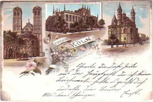 24594 Ak Lithographie Gruss de Cologne am Rhein 1898