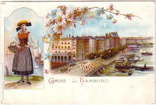 24589 Ak Lithographie Gruss aus Hamburg 1898