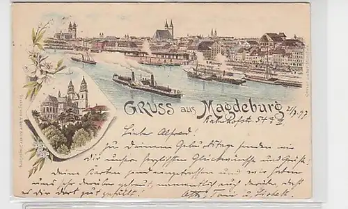 245667 Ak Lithographie Salutation de Magdeburg 1897