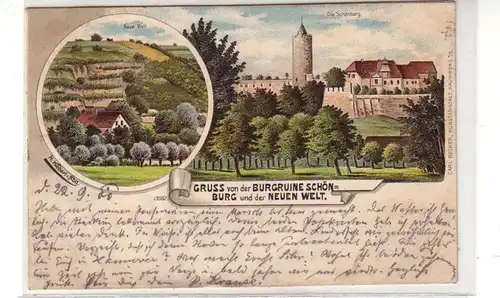 24553 Ak Litho Gruss de la ruine du château de Schönburg 1900