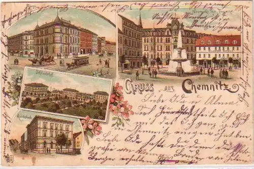 24539 Ak Lithographie Gruß aus Chemnitz Börse usw. 1896