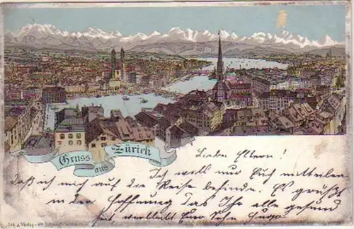 24544 Ak Lithographie Gruss de Zurich 1897