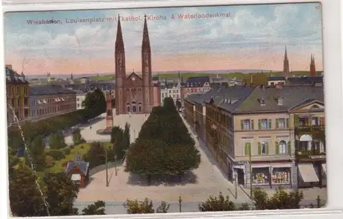 24540 Ak Wiesbaden Louisenplatz mit Waterloodenkmal 1906
