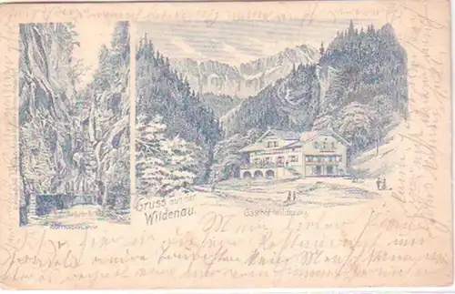24524 Ak Gruss aus der Wildenau Gasthof und Klamm 1899