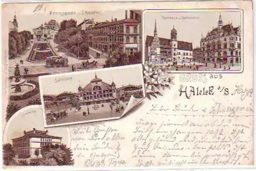 24521 Ak Lithographie Gruss de la gare Halle etc 1899