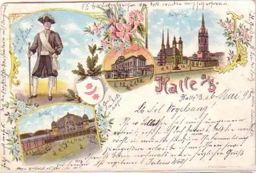 24520 Ak Lithografie Gruss aus Halle Theater usw. 1898