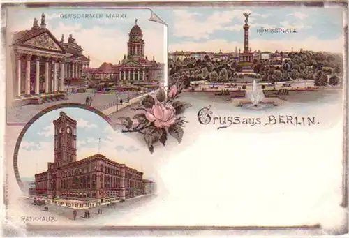 24491 Ak Lithographie Salutation de Berlin Hôtel de ville etc. 1900