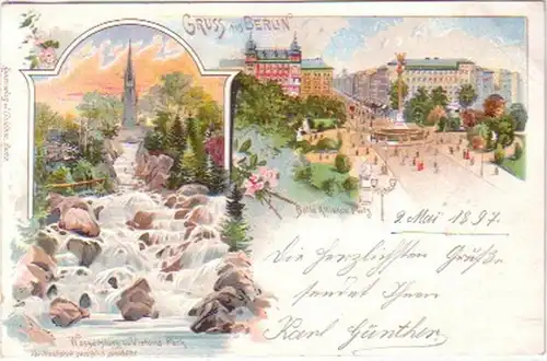 24488 Ak Lithographie Salutation de Berlin Victoriapark 1897