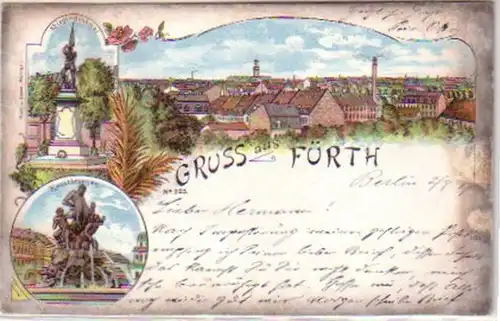 24461 Ak Lithographie Gruss aus Fürth 1917
