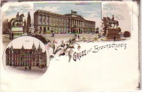 24458 Ak Lithographie Gruss aus Braunschweig um 1900