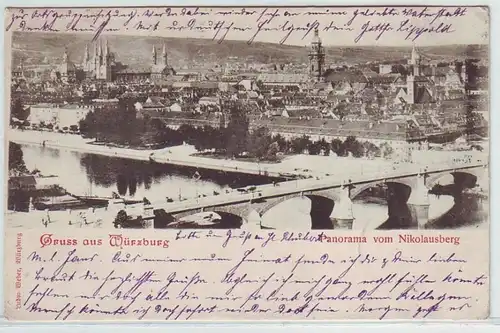 24324 Ak Gruß aus Würzburg Panorama vom Nikolausberg