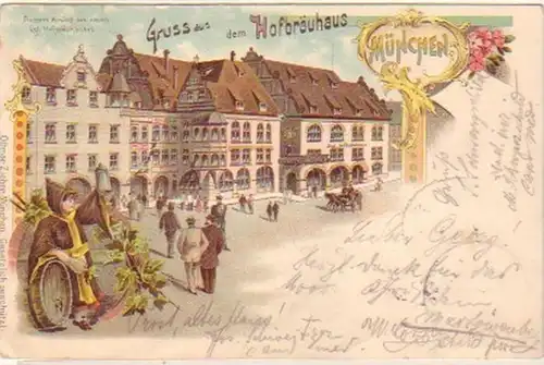 24277 Ak Litho Gruss de la Hofbräushaus Munich 1900