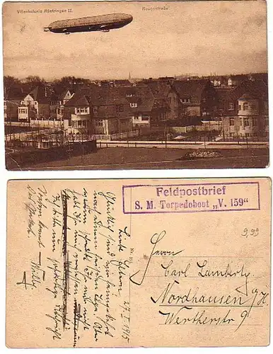 24249 Ak Rüstringen Rosenstraße avec Zeppelin 1915