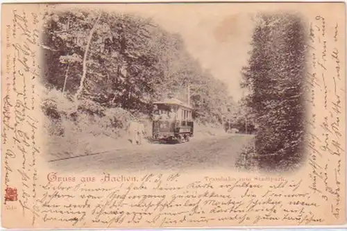 24238 Ak Gruß aus Aachen Trambahn zum Stadtpark 1900