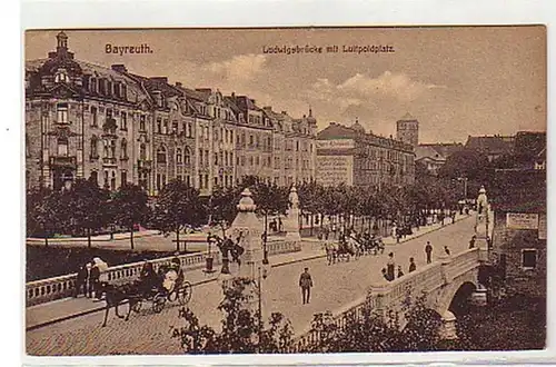 24095 Ak Bayreuth Ludwigsbrücke mit Luitpoldplatz 1920