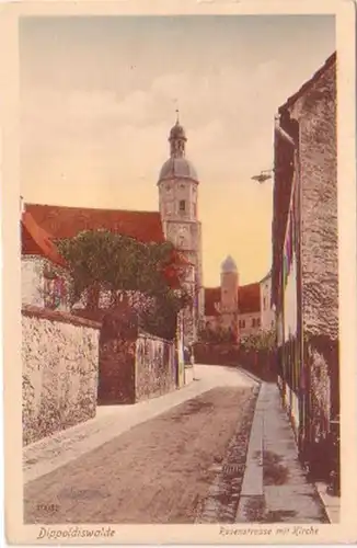 23992 Ak Dippoldiswalde Rosenstrasse mit Kirche 1952