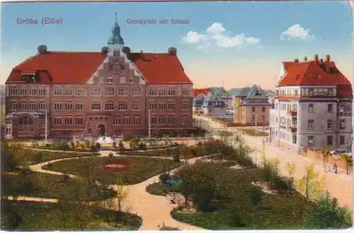 23935 Ak Gröba (Elbe) Georgplatz mit Schule 1916