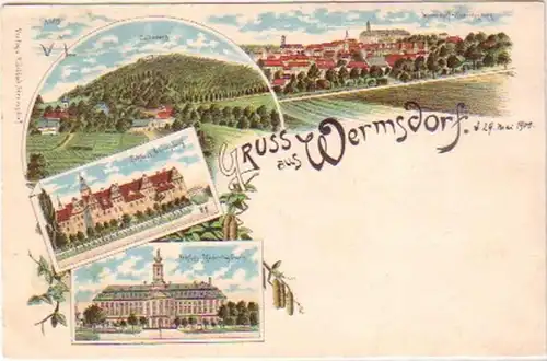 23877 Lithografie Gruss aus Wermsdorf 1900