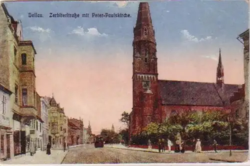 23804 Ak Dessau Zerbsterstraße + Peter Paulskirche 1922