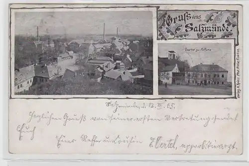 23603 Mehrbild Ak Gruß aus Salzmünde Gasthof zur Fortuna und Draufsicht 1905
