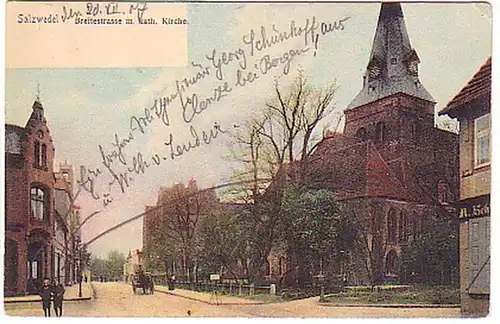 23594 Ak Salzwedel Breitestraße mit kath.Kirche 1907