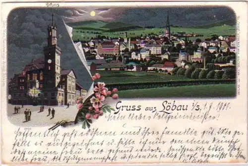 23527 Ak Lithographie Salutation en Löbau la nuit 1901