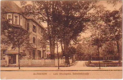 23480 Ak Rathenow Café Rheingold Bahnhofstraße 1914