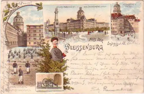 23460 Lithografie Gruss a.d. Pleissenburg Leipzig 1906