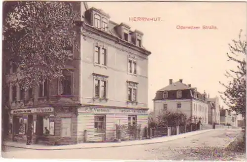 23446 Ak Herrnhut Oderwitzer Strasse Papierhandlung1915