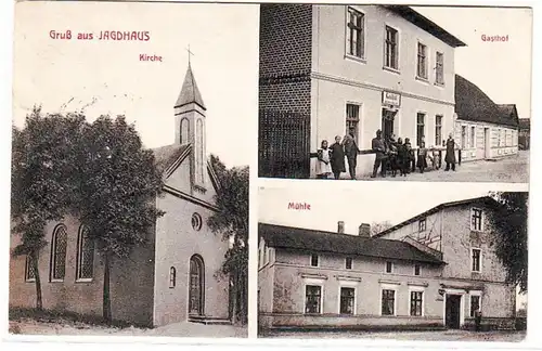 23443 Mehrbild Ak Gruß aus Jagdhaus Kirche, Gasthof, Mühle 1911