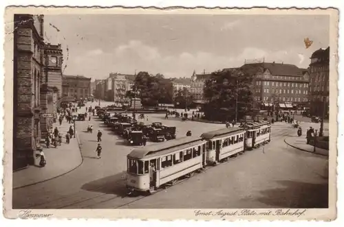 23411 Ak Hannover Ernst August Platz mit Bahnhof 1936