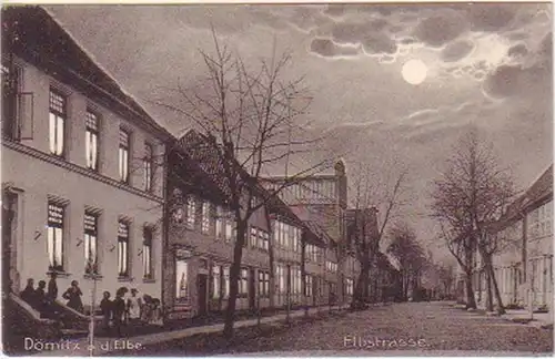 23386 Ak Dömitz in Meckl. Elbstrasse bei Nacht um 1910