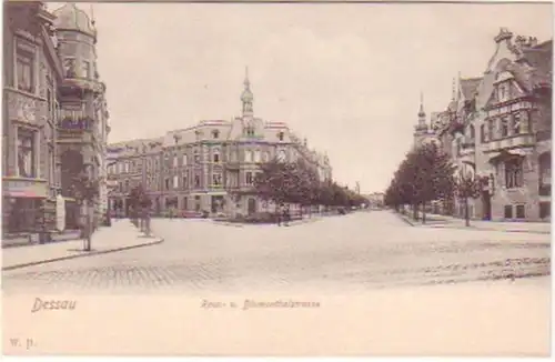 23373 Ak Dessau Roon- & Blumenthalstraße um 1900