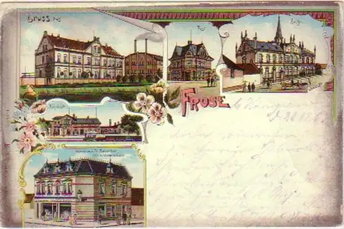 23329 Ak Lithographie Gruß aus Frose Bahnhof usw. 1903