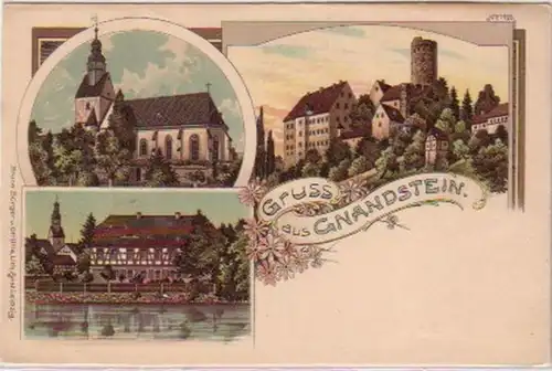 23317 Lithografie Gruss aus Gnandstein um 1900