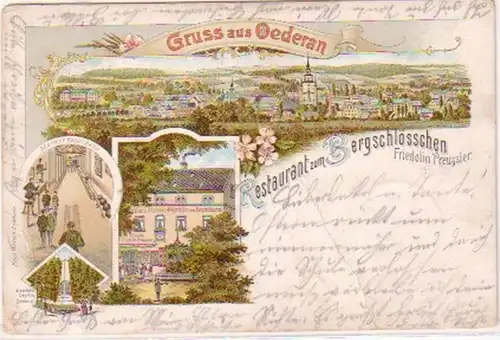 23300 Lithografie Gruss aus Oederan Restaurant 1900