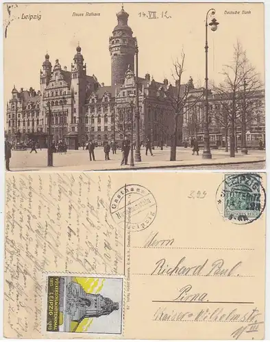 23246 Ak Leipzig neues Rathaus Deutsche Bank 1912