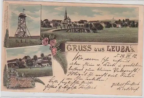 23197 Ak Lithographie Gruß aus Leuba in Sachsen 1902