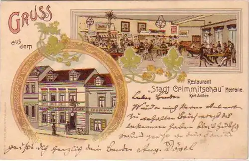 23194 Lithografie Gruss aus Meerane Restaurant 1904