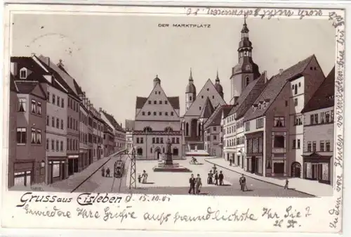23175 Ak Lithographie Gruß aus Eisleben Marktplatz 1901