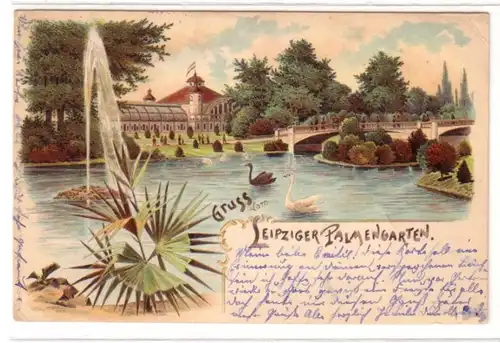 23145 Ak Lithographie Gruß vom Leipziger Palmengarten