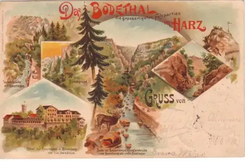 23047 Ak Lithographie Gruss aus dem Bodethal 1899