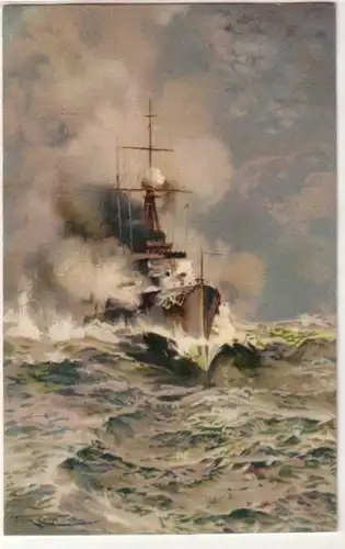 23002 Künstler Ak Deutsches Kriegsschiff 1917