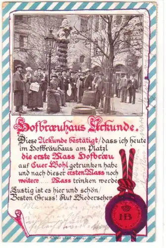 22098 Hofbräuhaus Urkunde Ak München 1905