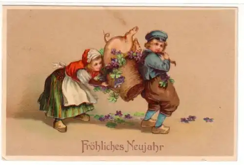22088 Neujahrs Präge Ak Schwein im Korb 1911