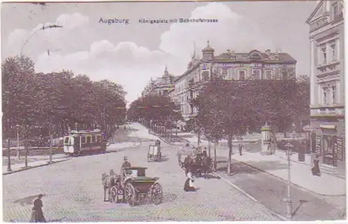 21937 Ak Augsburg Königsplatz avec gare 1911