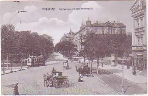 21937 Ak Augsburg Königsplatz mit Bahnhofstraße 1911